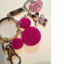 Discount 😀 Disney Keychain Keyring - Minnie Mouse Wired Icon With Charms 🔔