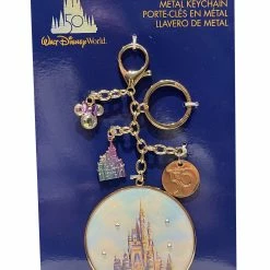 Outlet ⭐ Disney Keychain Bag Clip - 50th Anniversary - Castle With Charms ????